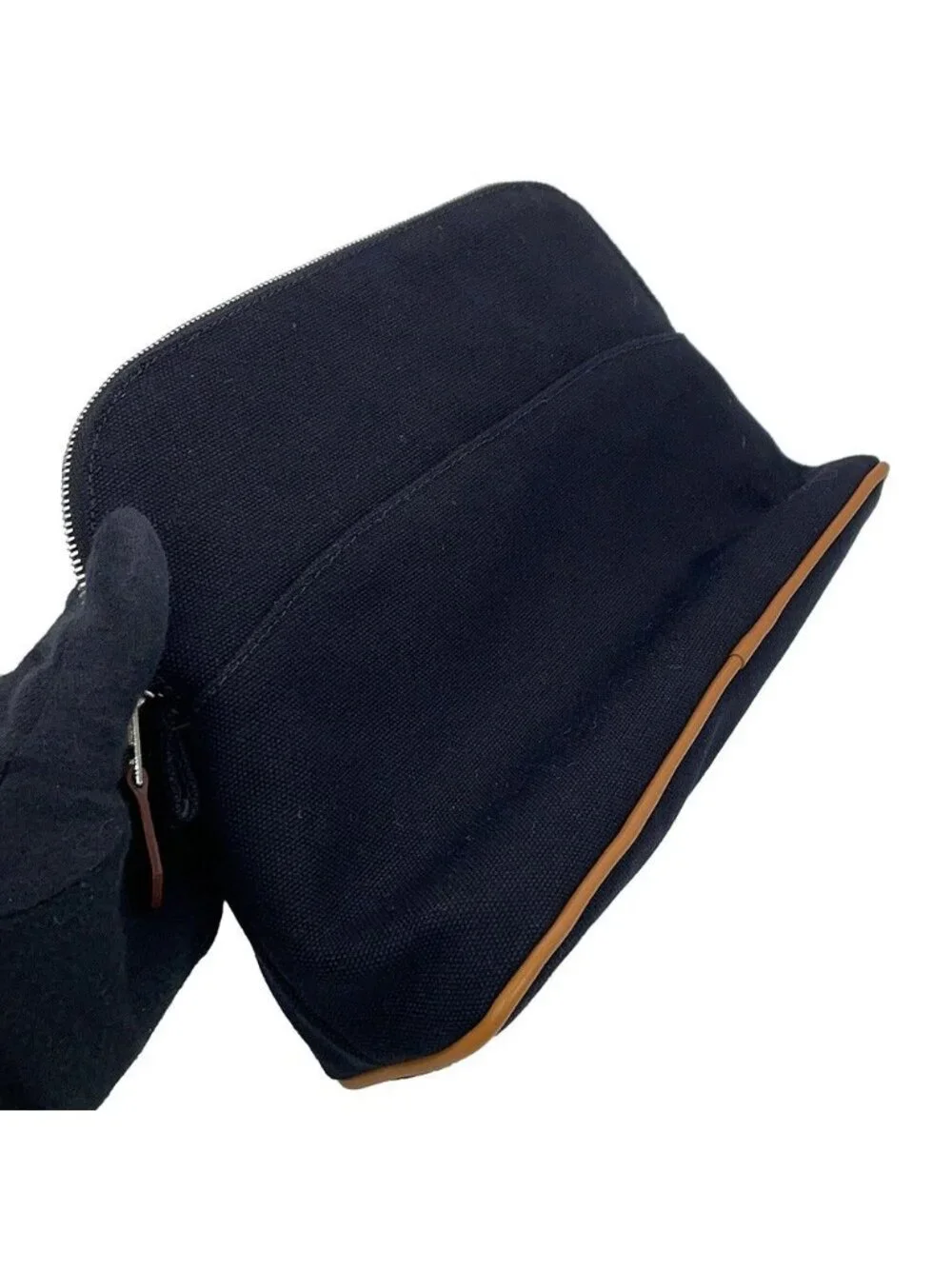 Hermes Pouch Bolide MM Black Silver Canvas Makeup Case